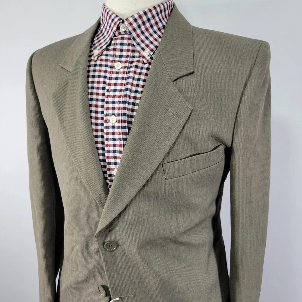 Perry Ellis Men's Sport‎ Coat Blazer Three Button Olive Beige Size about 38R